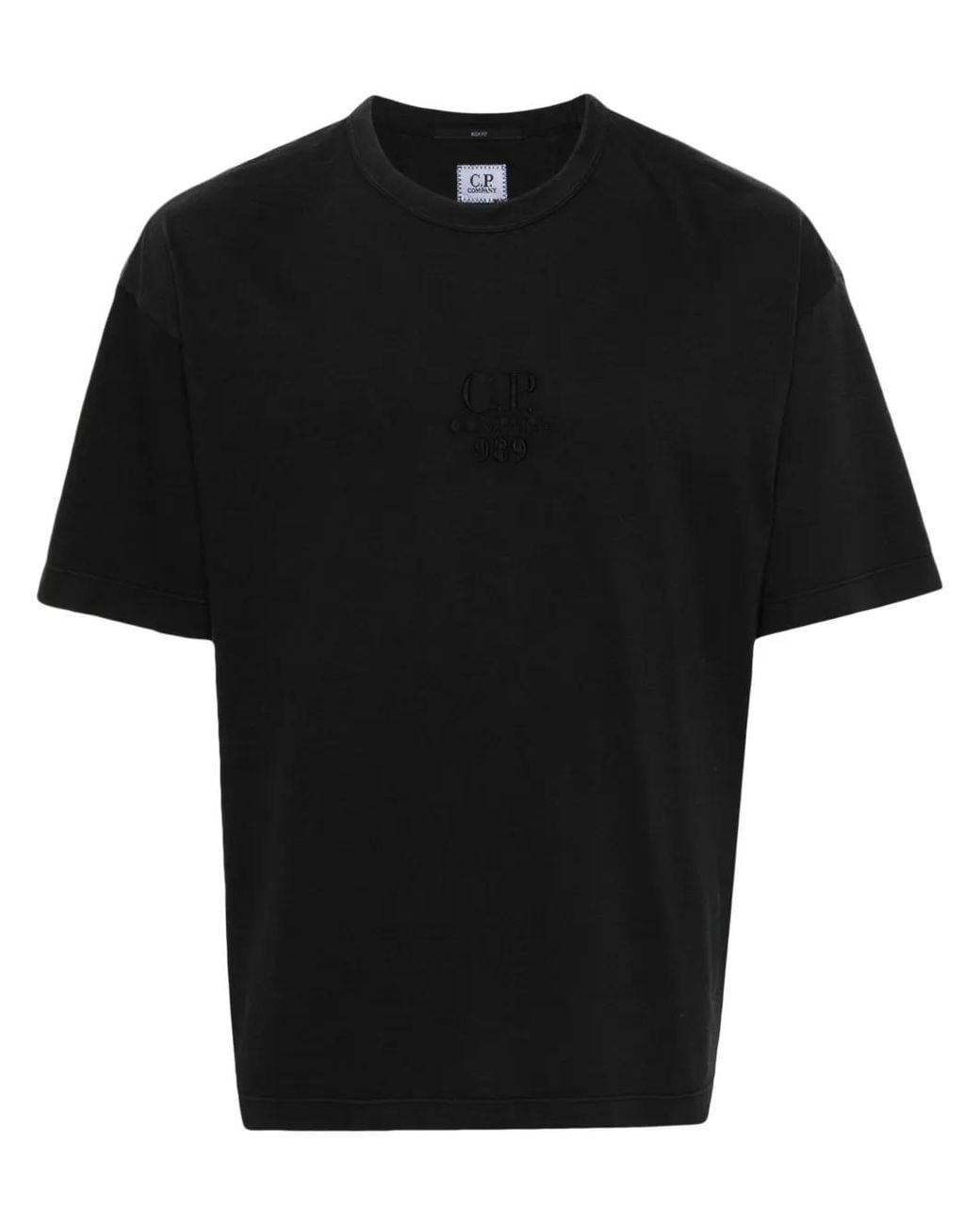 C P Company Black Logo-Embroidered T-Shirt for men