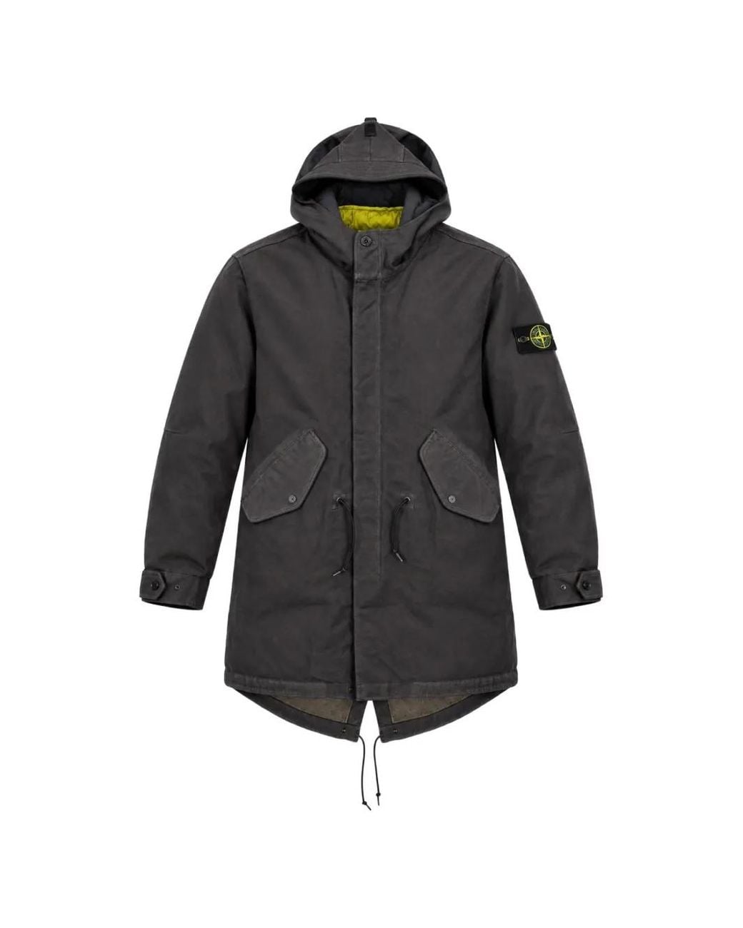 Stone Island Gray Logo-Patch Hooded Parka for men
