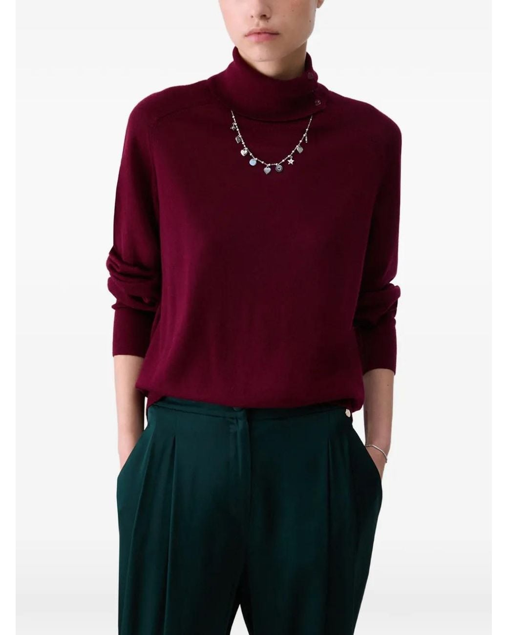 Liu Jo Red Wool Turtleneck With Bracelet