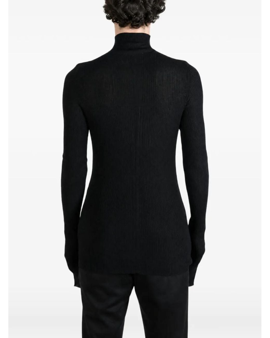 MATIERES FECALES Black Ribbed-Knit Roll-Neck Sweater