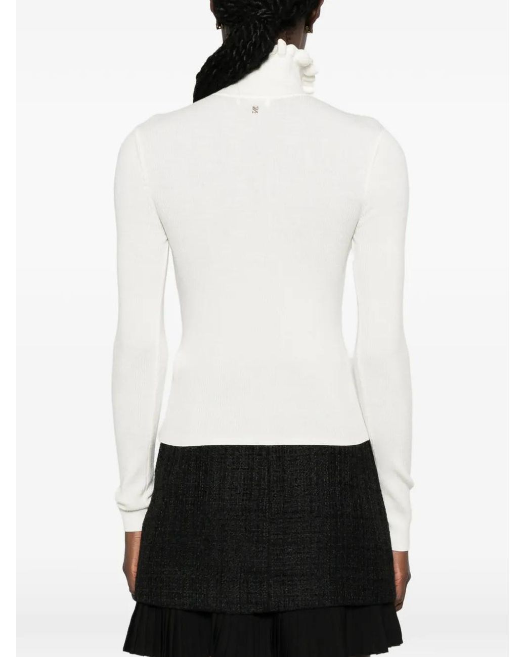 Sandro White Ruffled Turtleneck Wool Sweater