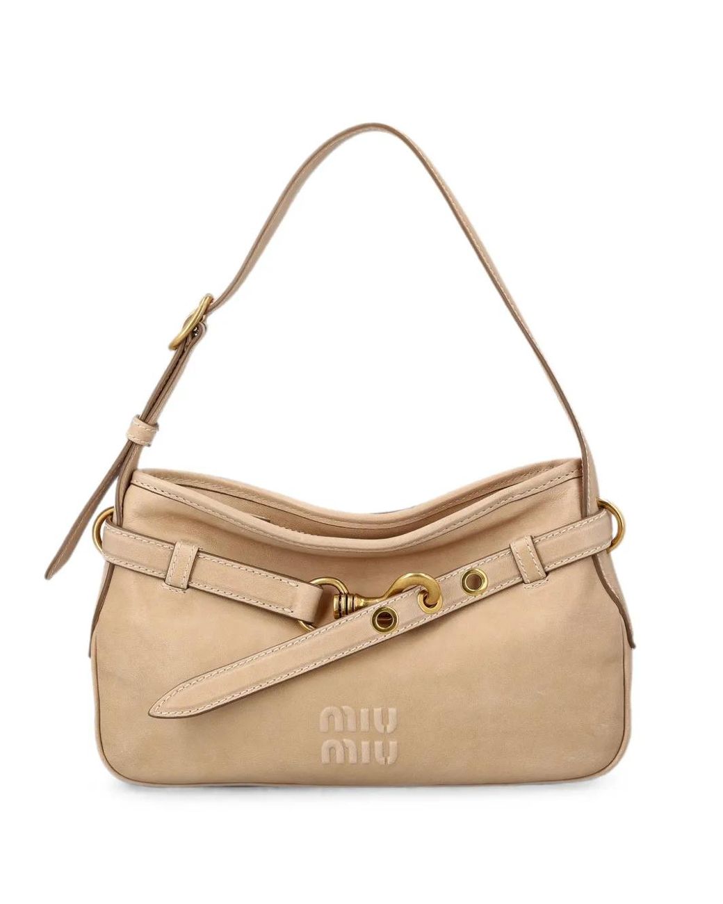 Miu Miu Natural Logo-Embossed Buckled Shoulder Bag