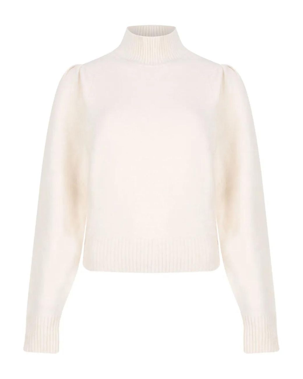 Isabel Marant White High-Neck Puff-Sleeve Sweater