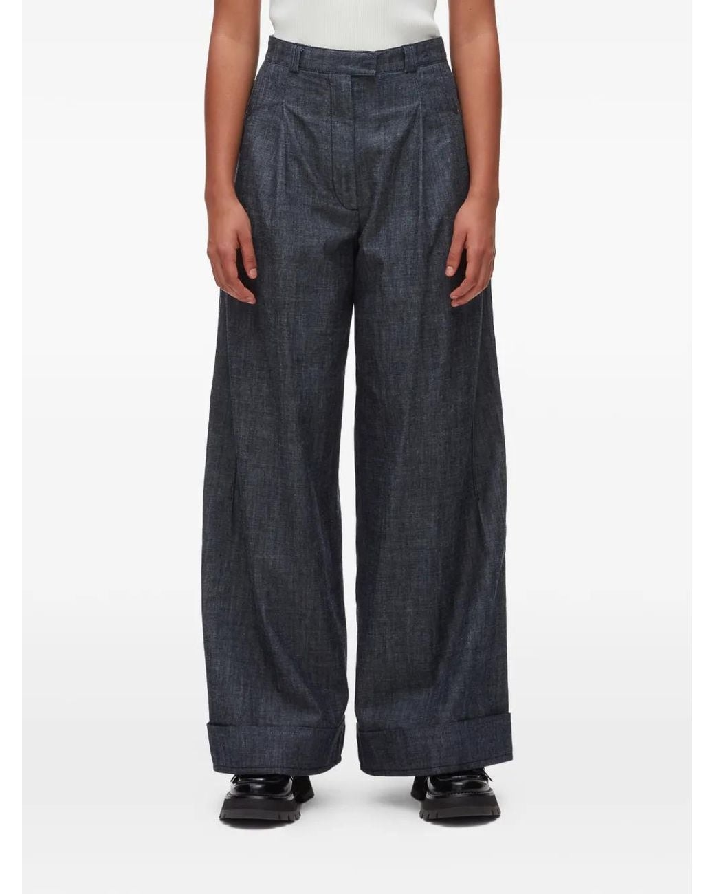 3.1 Phillip Lim Black Double-Pleat Wide-Leg Trousers