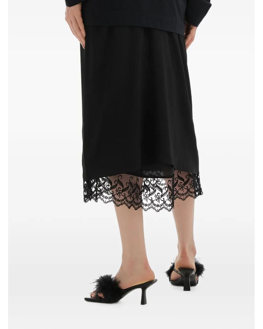 Simone Rocha Black Lace-Trim Mid Skirt