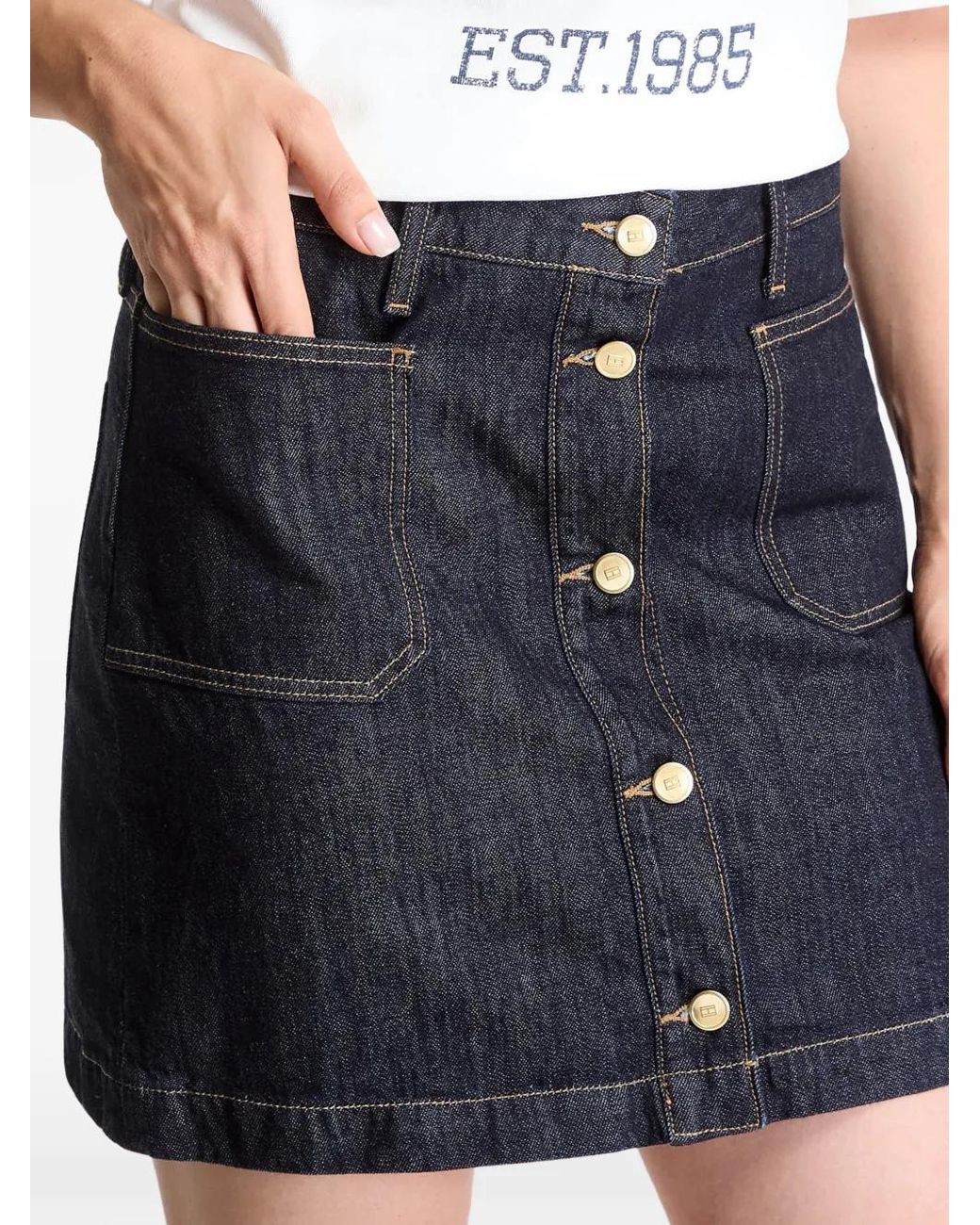 Tommy Hilfiger Button-Up Denim Mini-Rok in het Blue