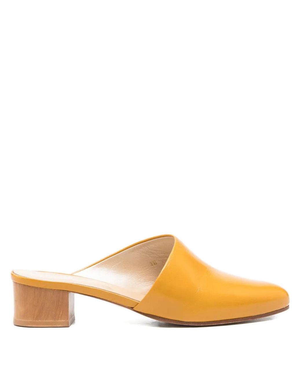 Anne Thomas Yellow 40Mm Romero Leather Block-Heel Mules