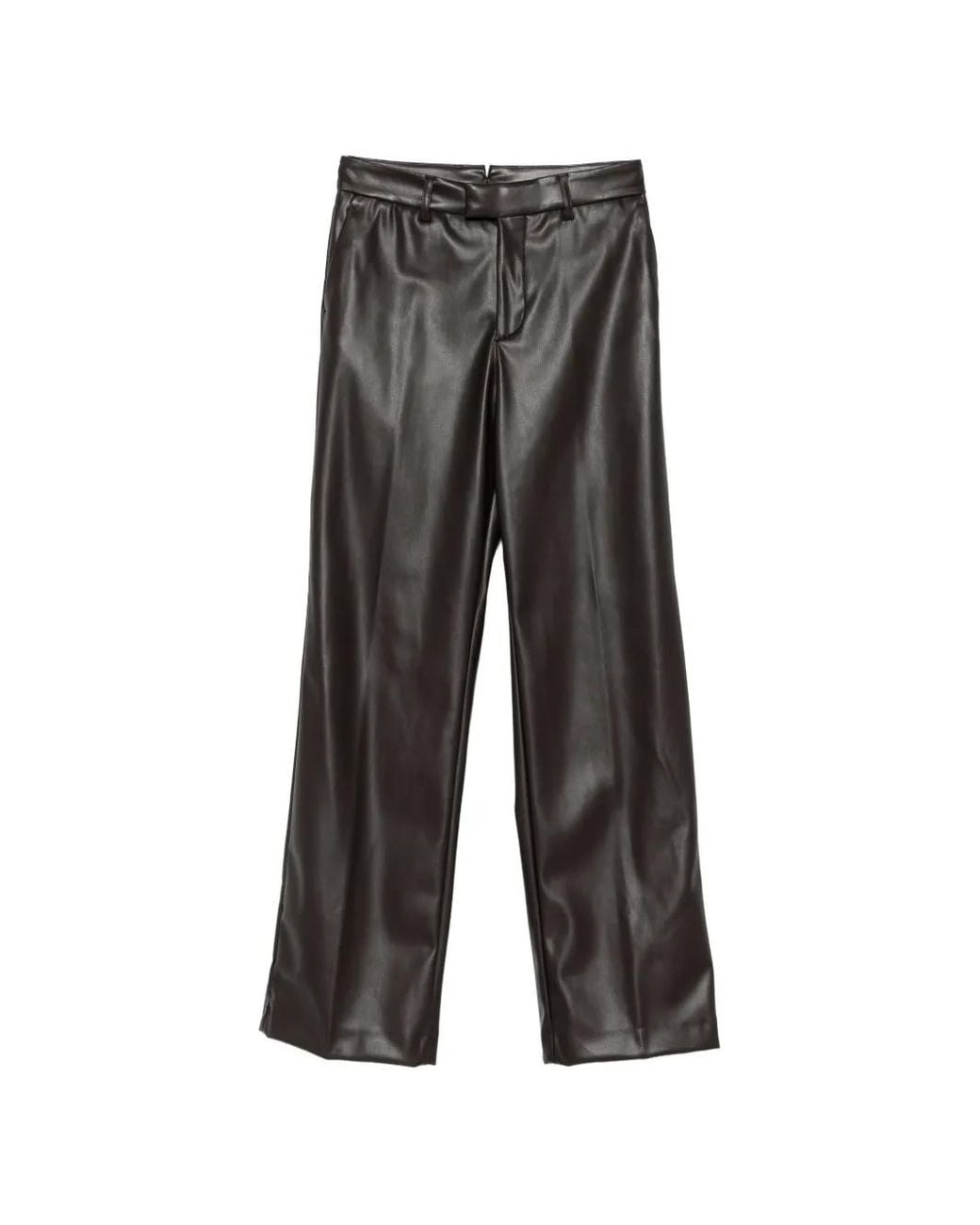 Berwich Gray Faux-Leather Wide-Leg Trousers