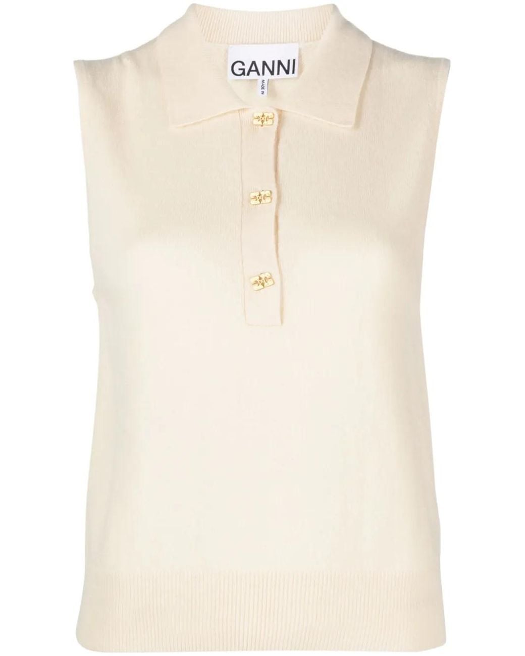 Ganni Natural Logo-Buttons Knitted Vest