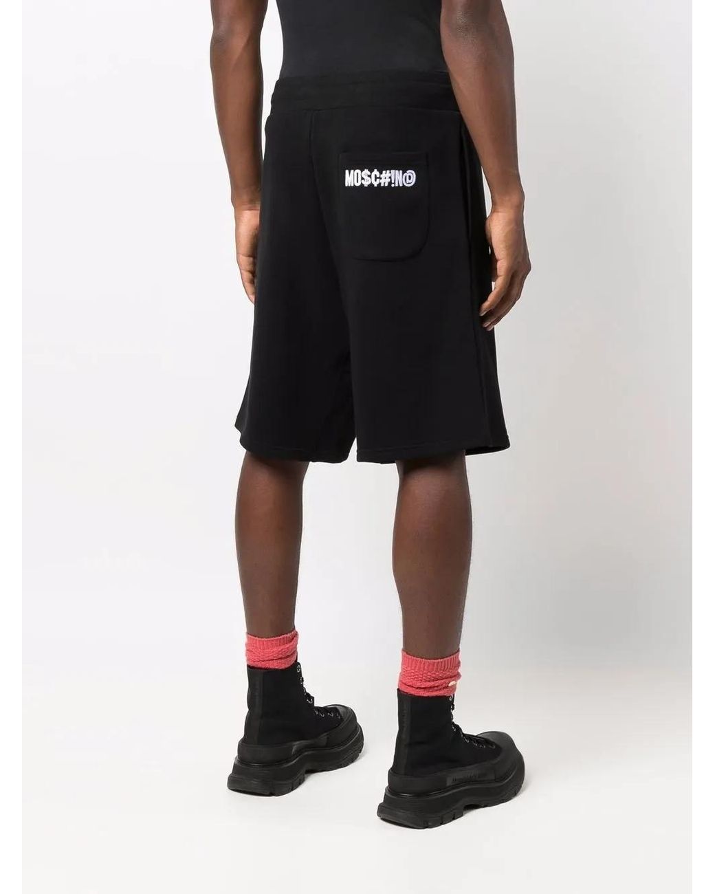 Moschino Black Embroidered-Logo Jogger Shorts for men