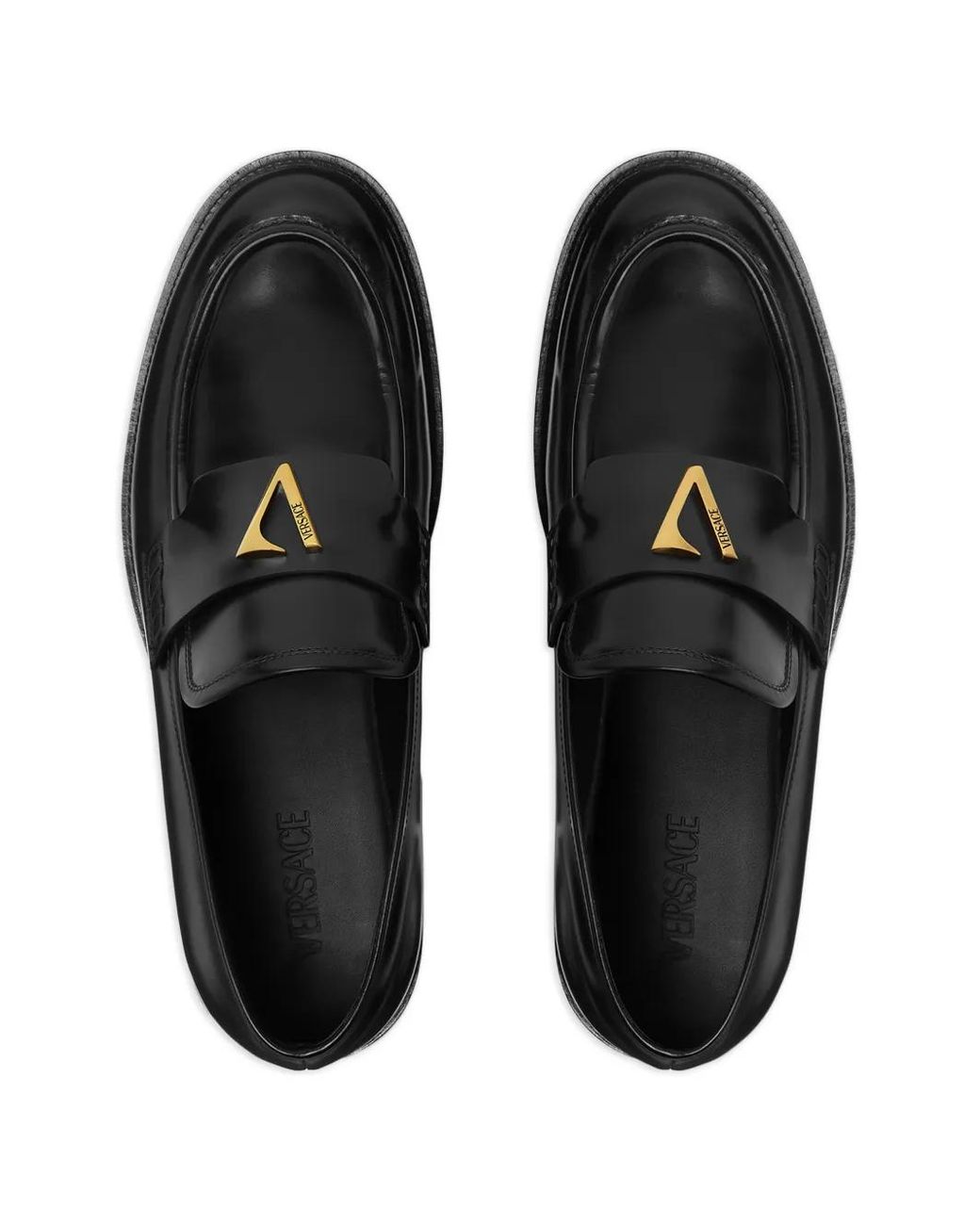 Versace Black V Leather Loafers for men