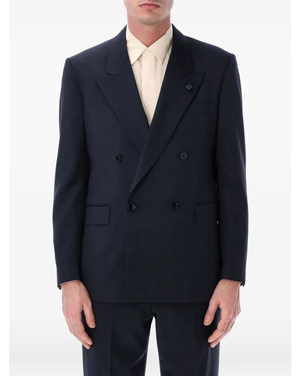 Lardini Blue Double-Breasted Four-Button Blazer for men