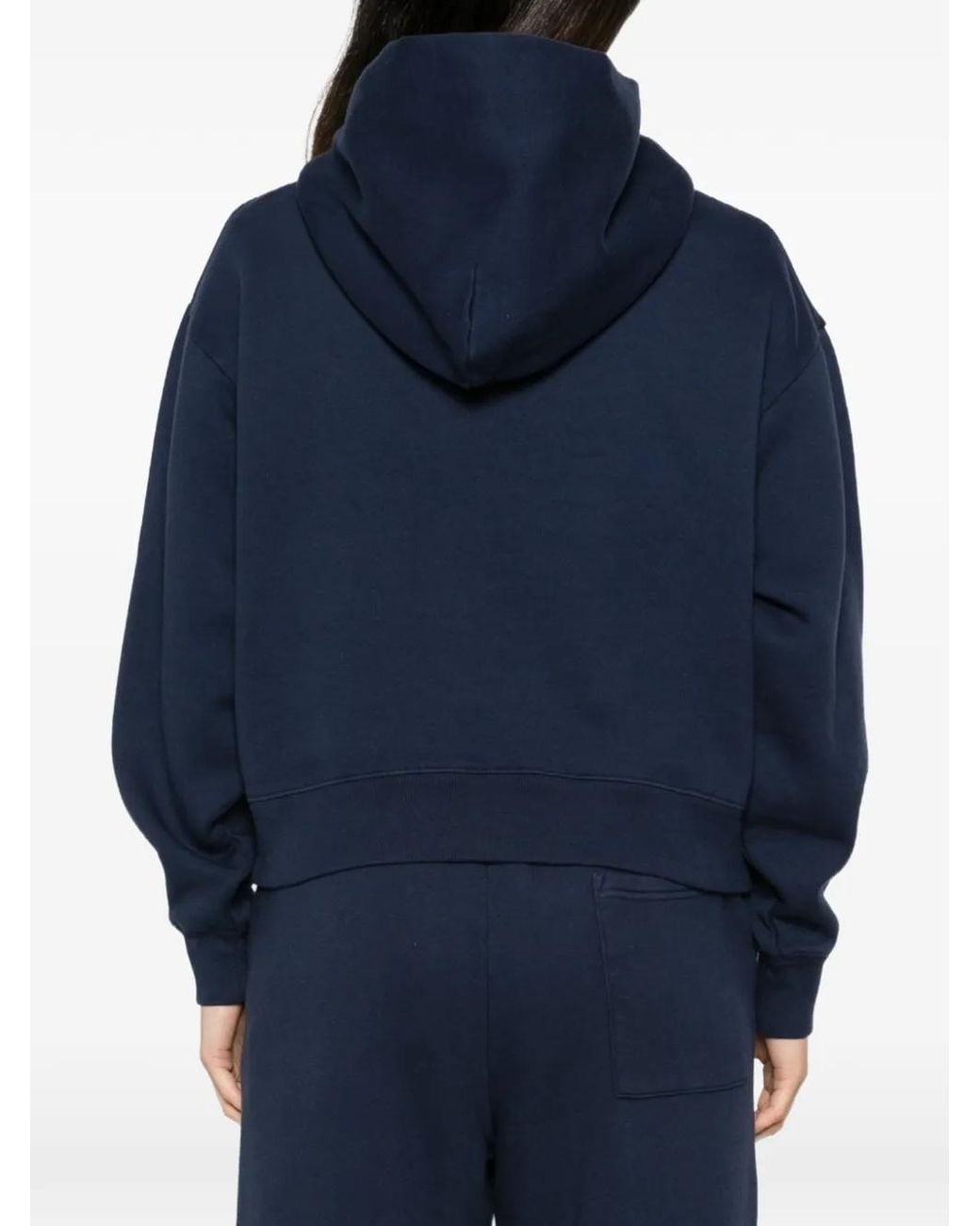 Sporty & Rich Blue Logo-Embroidered Pouch-Pocket Hoodie