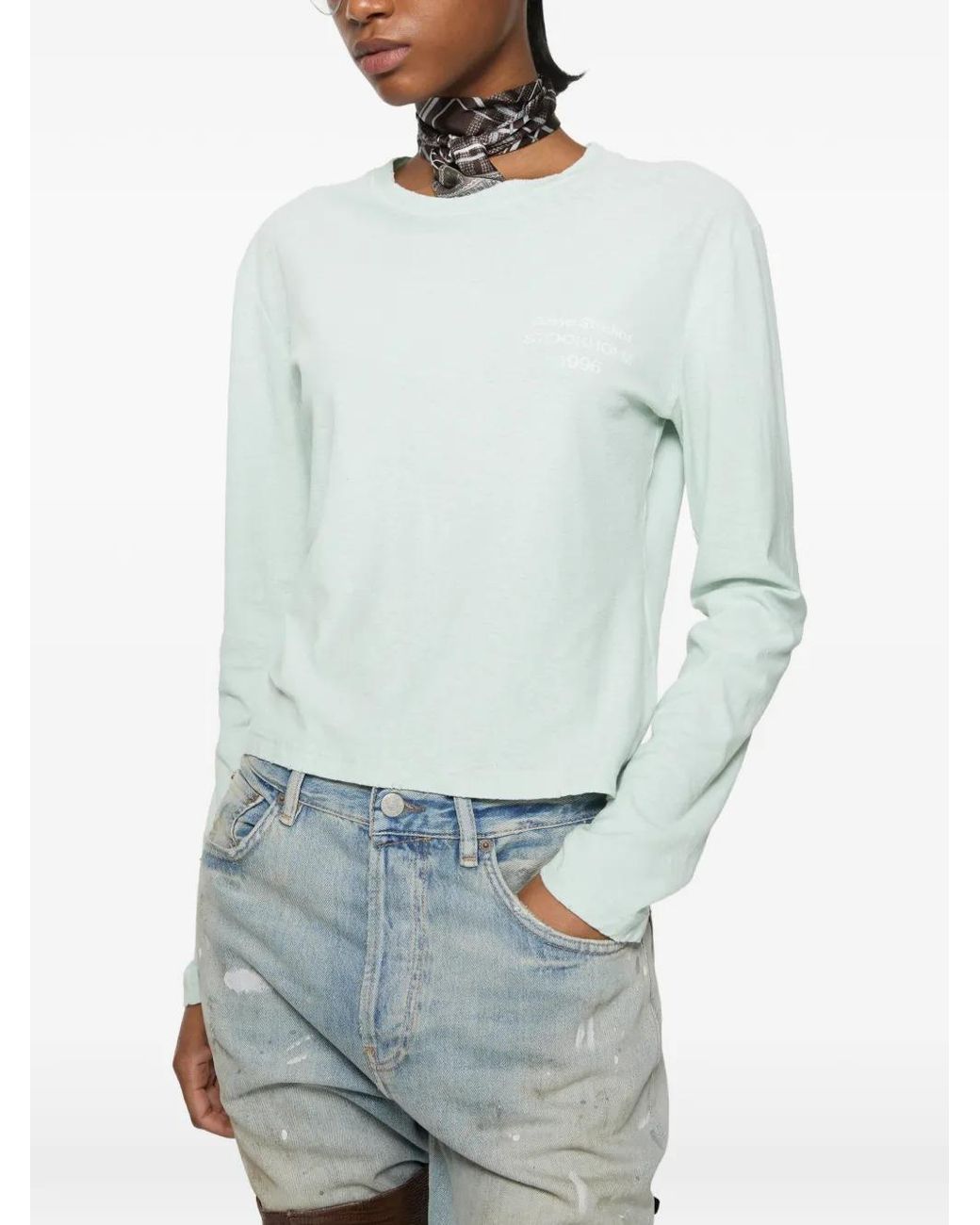 Acne White Distressed Logo T-Shirt