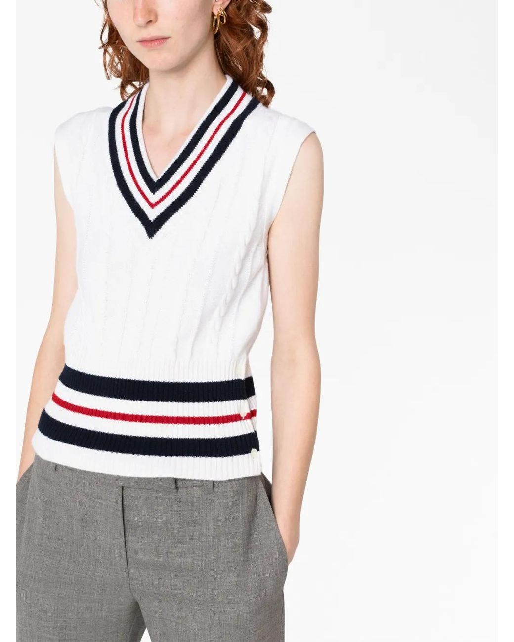 Thom Browne White Rwb-Stripe Cashmere Top