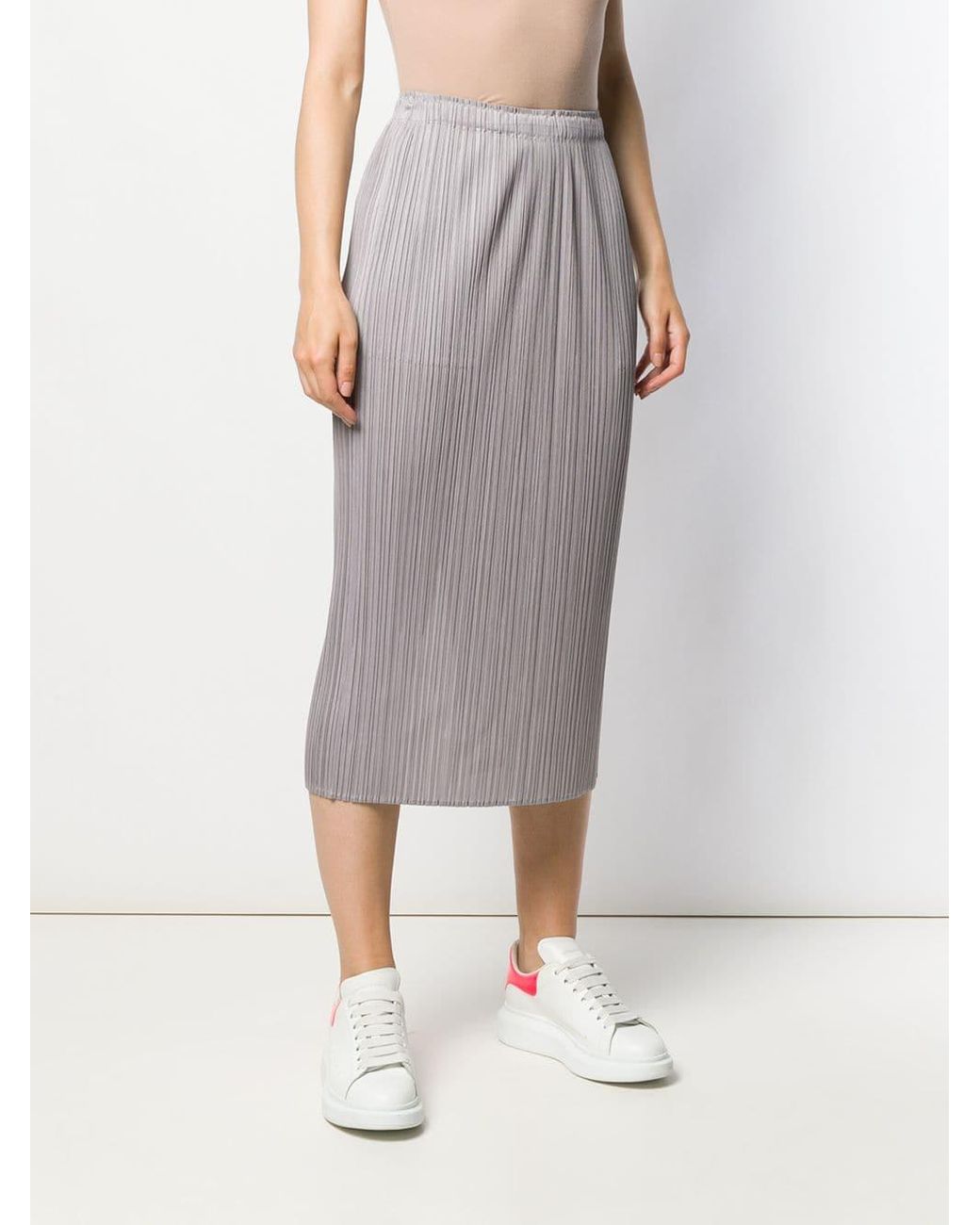 Pleats Please Issey Miyake Pleated Midi Skirt in Gray