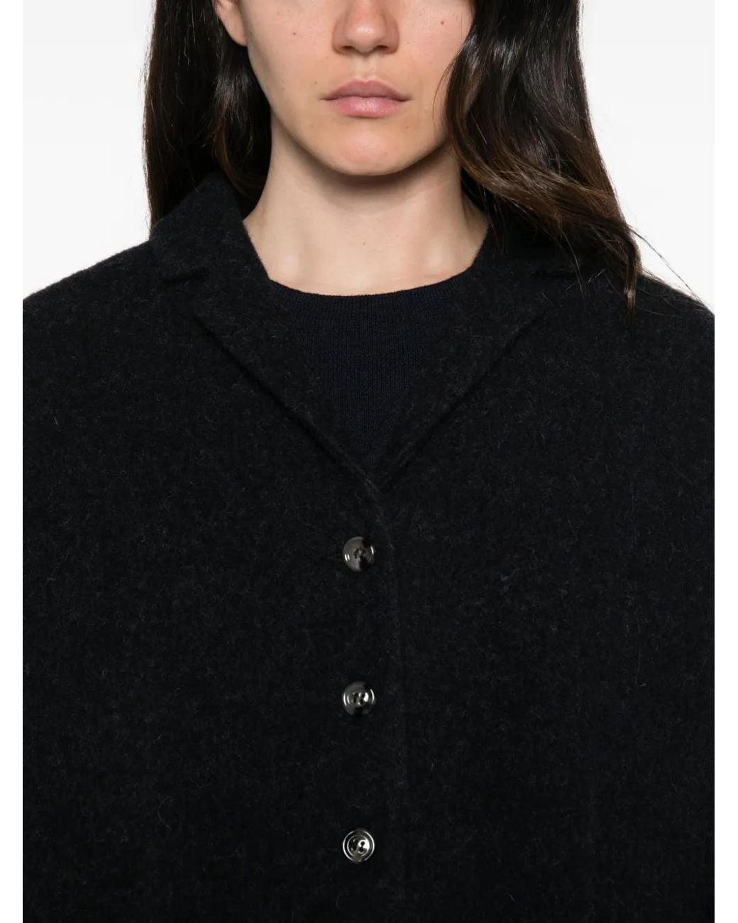 Apuntob Black Button-Up Wool Jacket