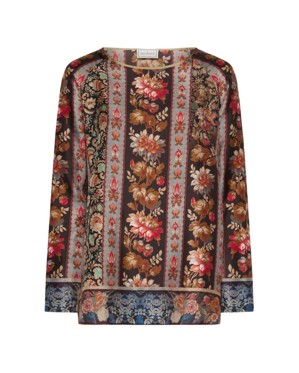 Pierre Louis Mascia Brown Aloe Floral-Print Silk Blouse