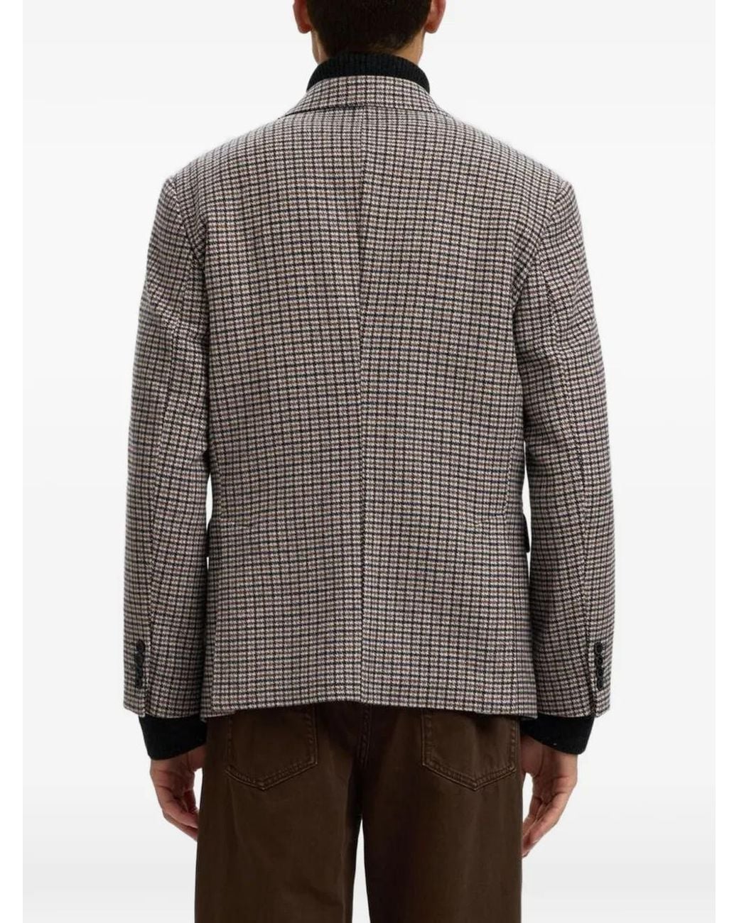 SELECTED Gray Checked Double-Breasted Blazer for men