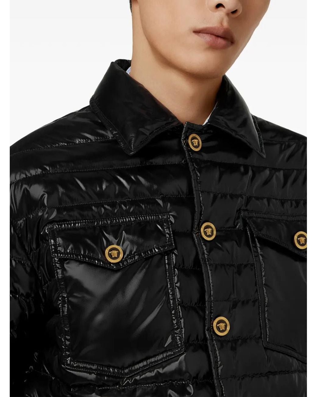 Versace Black Buttoned Quilted Jacket for men