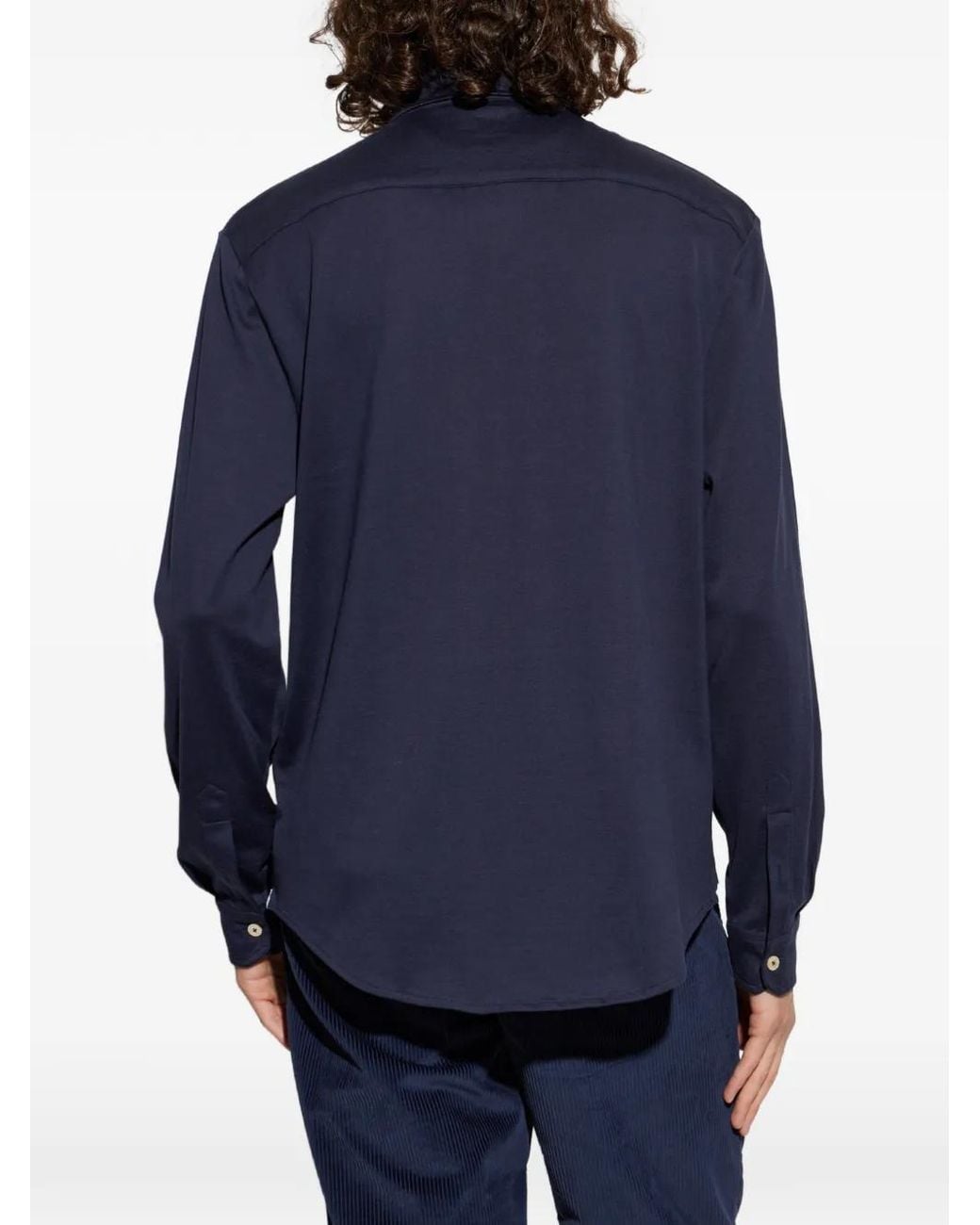 Eleventy Blue Pique-Knit Long-Sleeve Shirt for men
