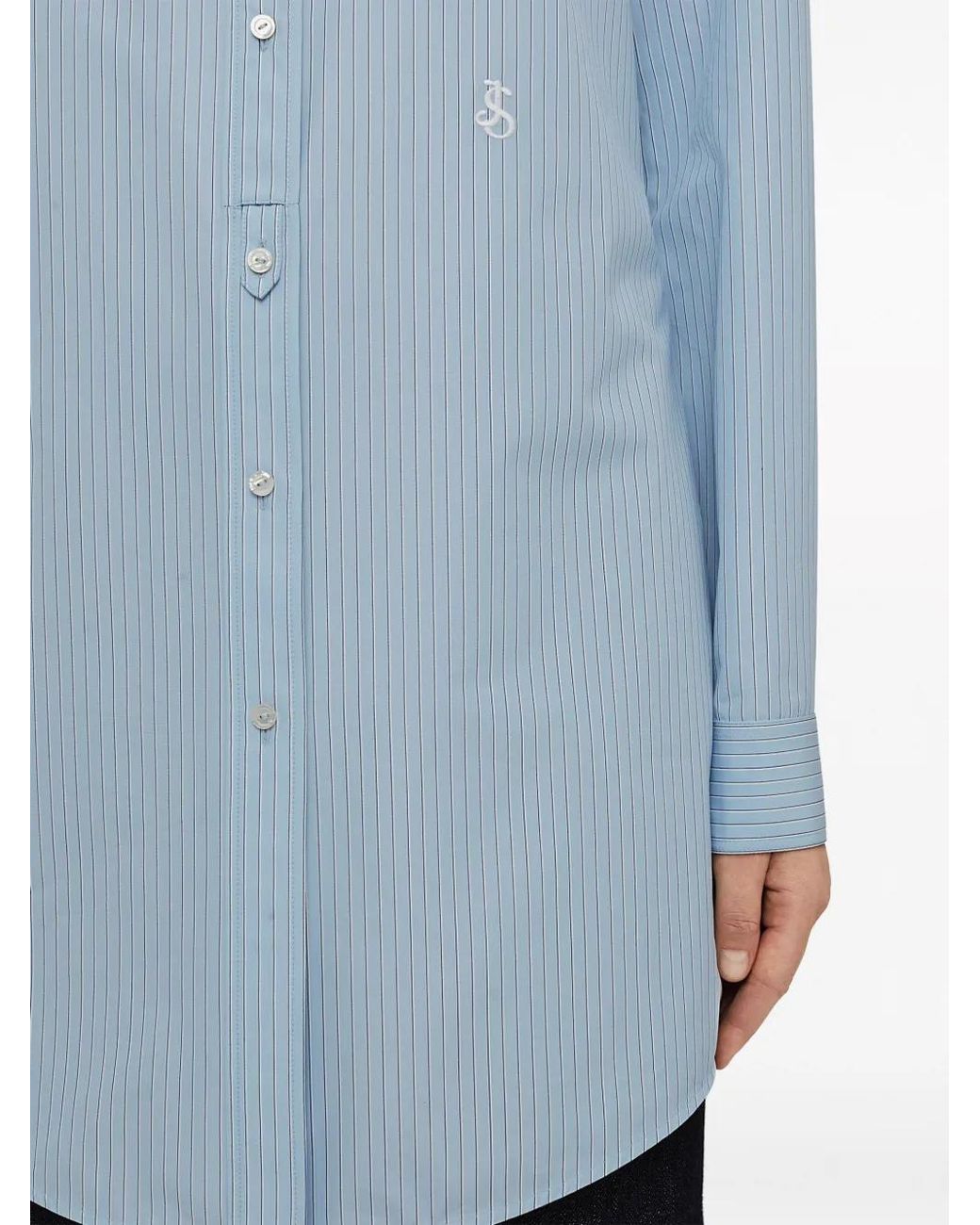 Jil Sander Blue Striped Logo-Patch Cotton Shirt
