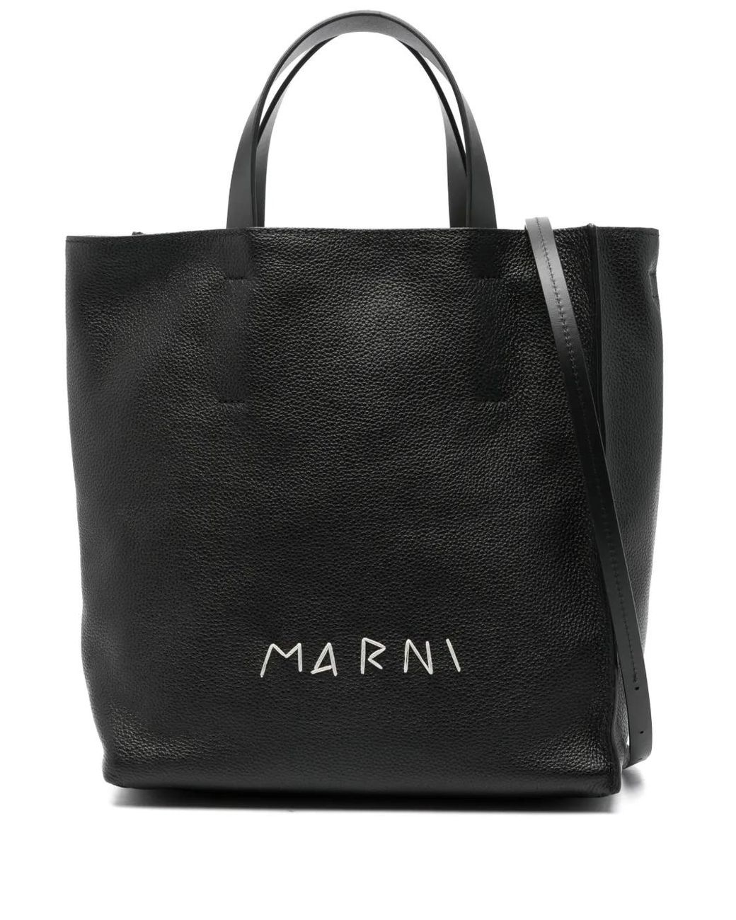 Marni Black Logo-Embroidered Tote Bag