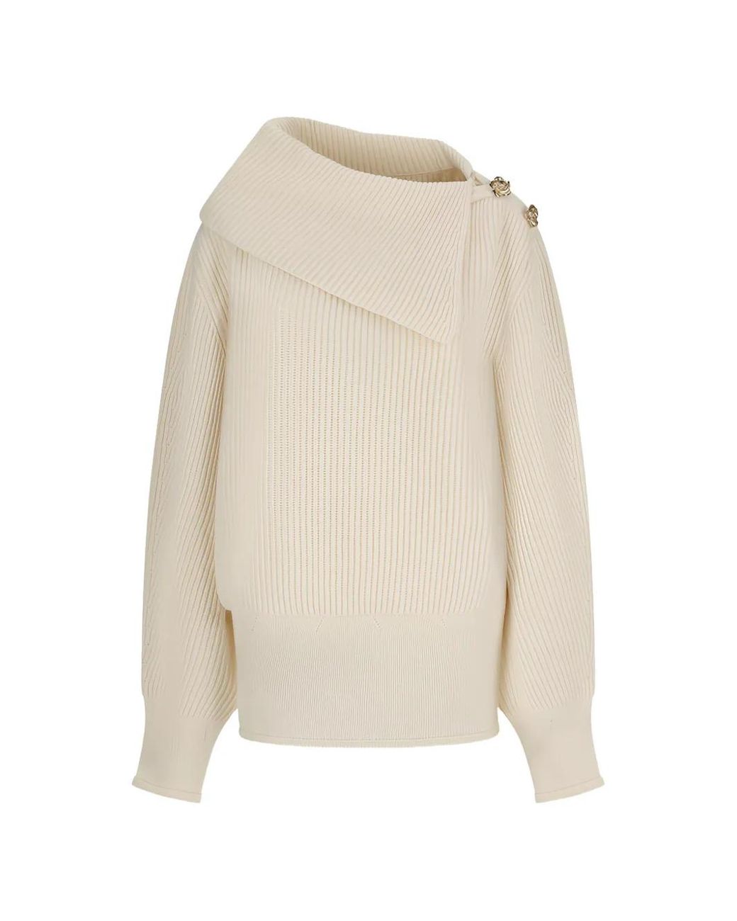 Blumarine White Button-Embellished Ribbed Sweater
