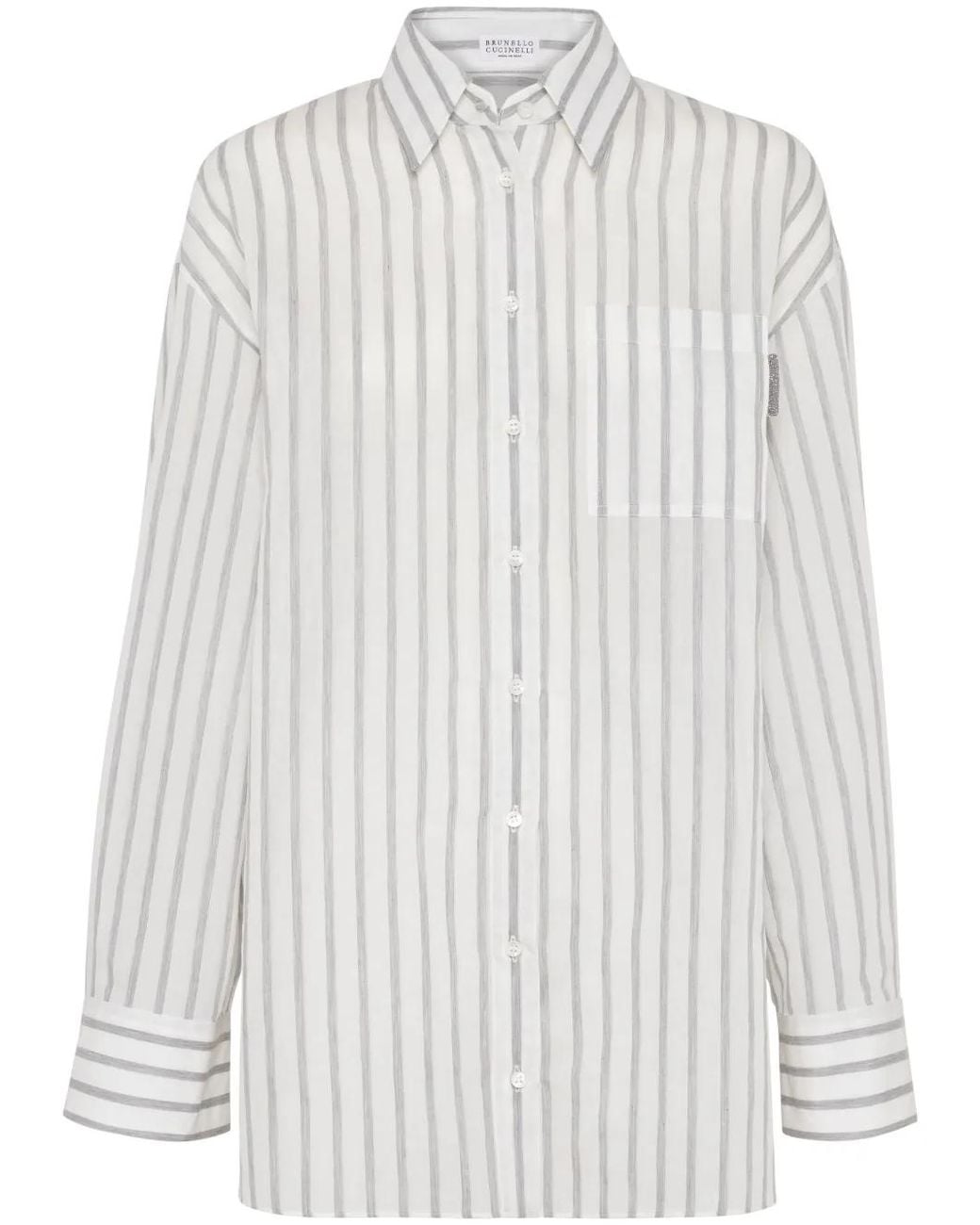 Brunello Cucinelli White Striped Long-Sleeve Shirt