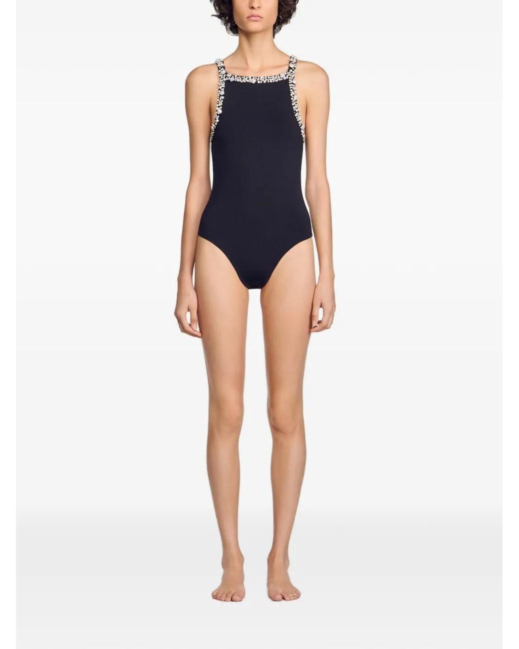 Sandro Black Crystal-Embellished Bodysuit