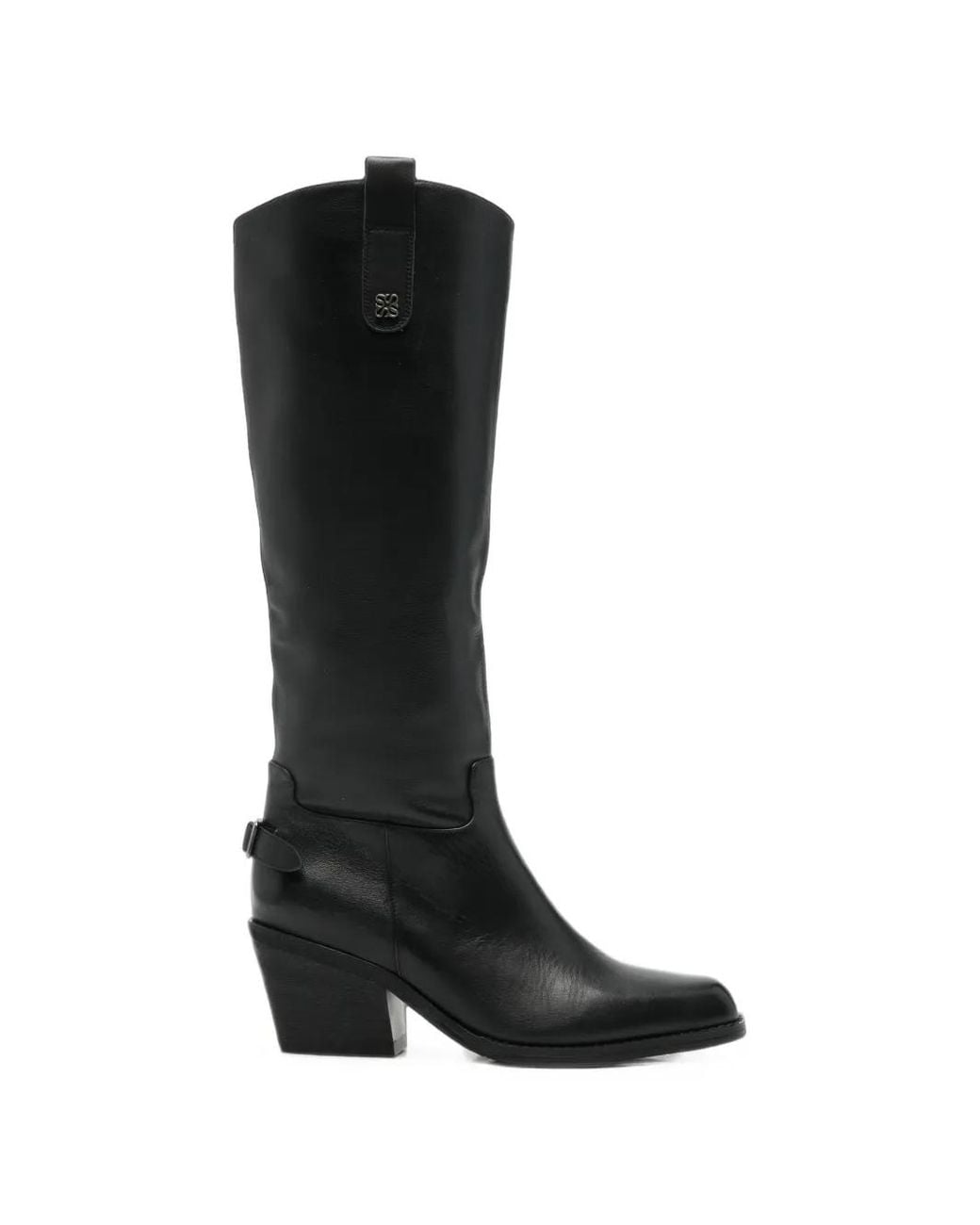 Linda Baumann Black Buckle-Detail Square-Toe Knee-High Boots