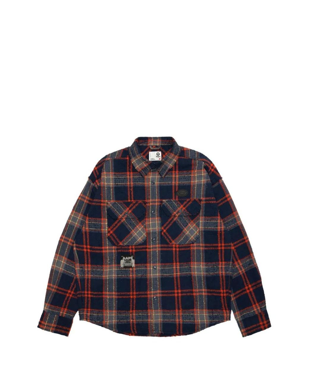 Aape By A Bathing Ape Blue Check-Print Logo-Patch Shirt for men