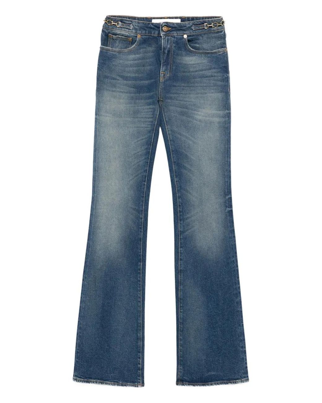 Golden Goose Deluxe Brand Blue Bootcut Jeans With Am Aged Wash And Metallic Details