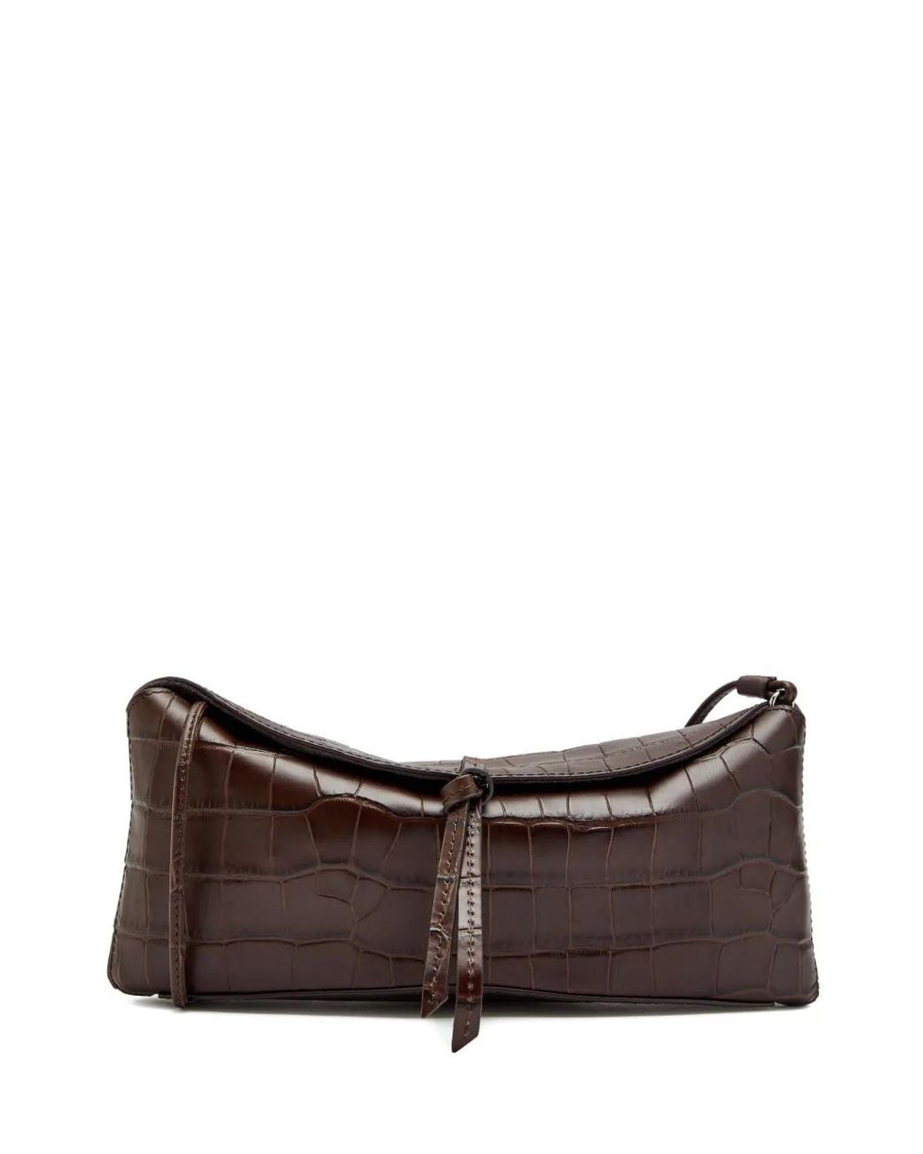 Staud Brown Eve Croc-embossed Clutch Bag