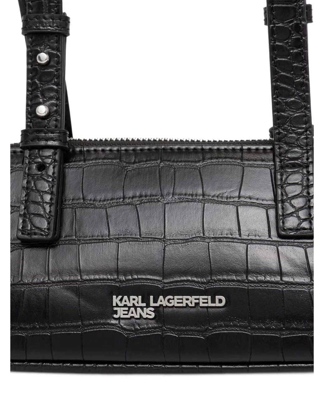 Karl Lagerfeld Black Croc-Effect East-West Bag