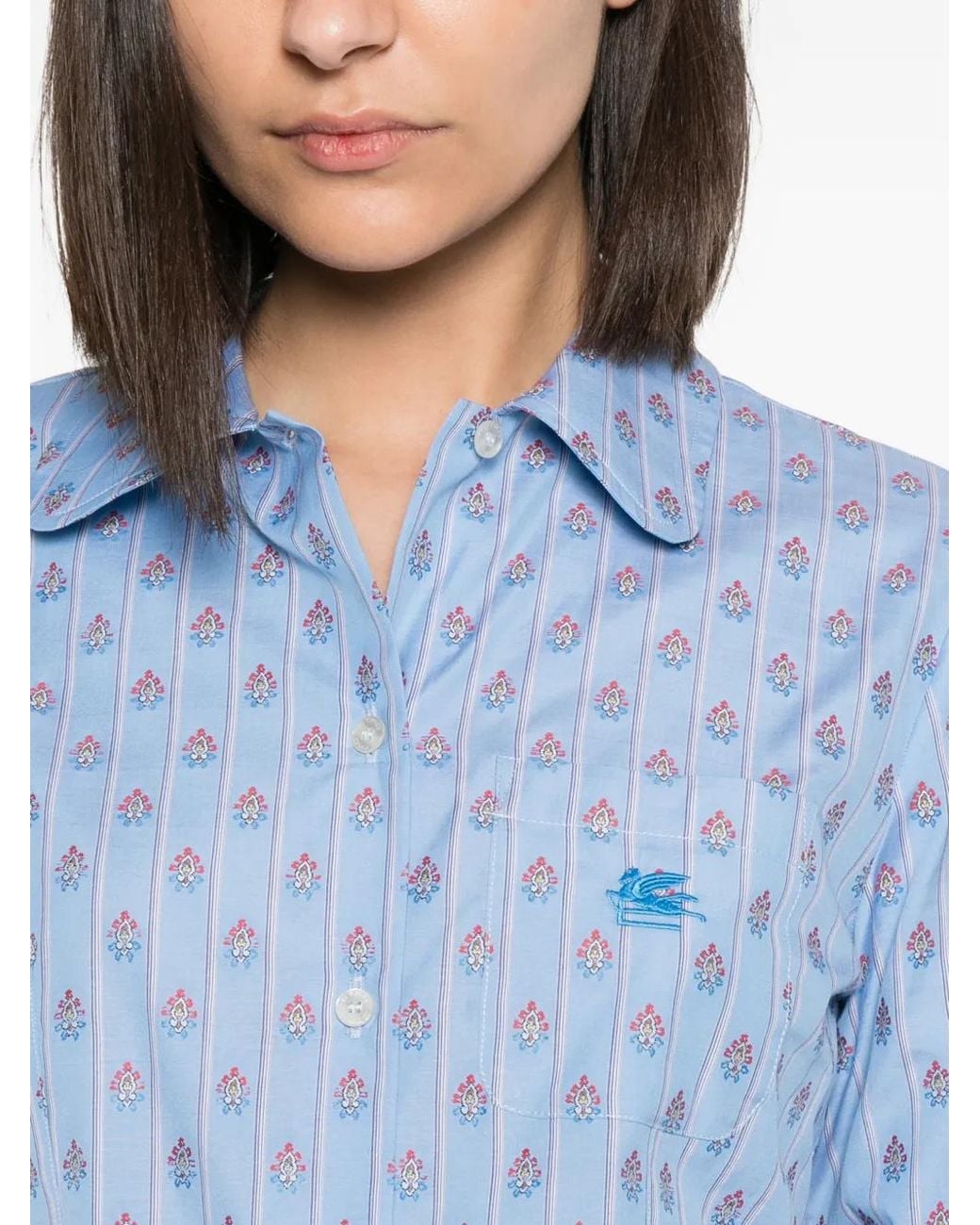 Etro Blue Pegasus-Embroidered Striped Shirt