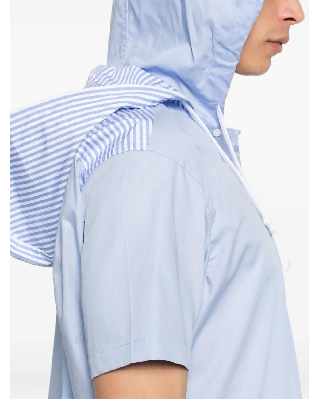 Comme des Garçons Blue Hooded Stripe-Pattern Shirt for men