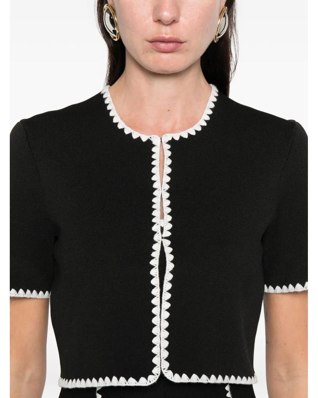Maje Black Topstitched Cropped Cardigan
