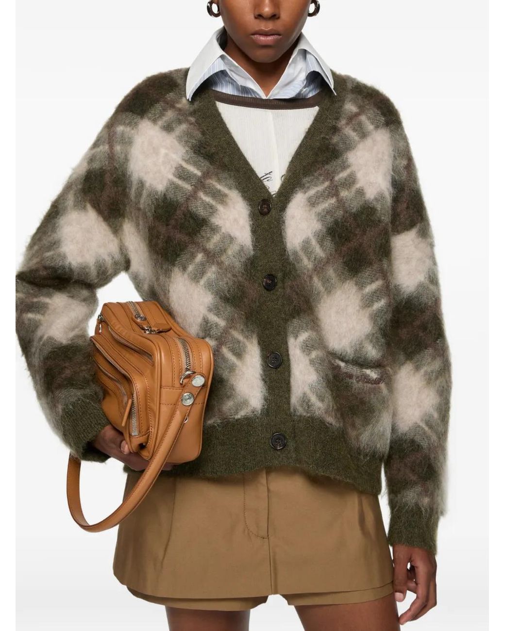 Acne Green Cardigan En Mohair À Col V