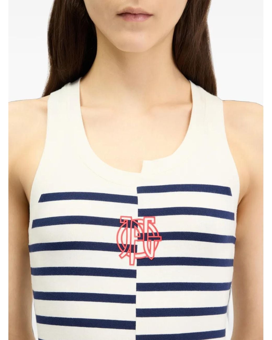 Jean Paul Gaultier White Sleeveless Mirrored Stripe Mini Dress