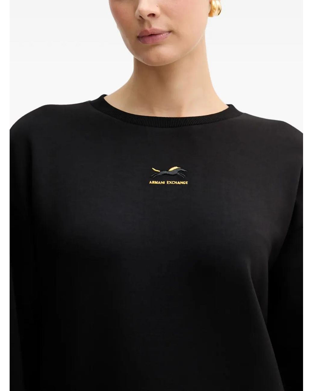 ARMANI EXCHANGE Black Logo-Embroidery Crew-Neck Sweatshirt