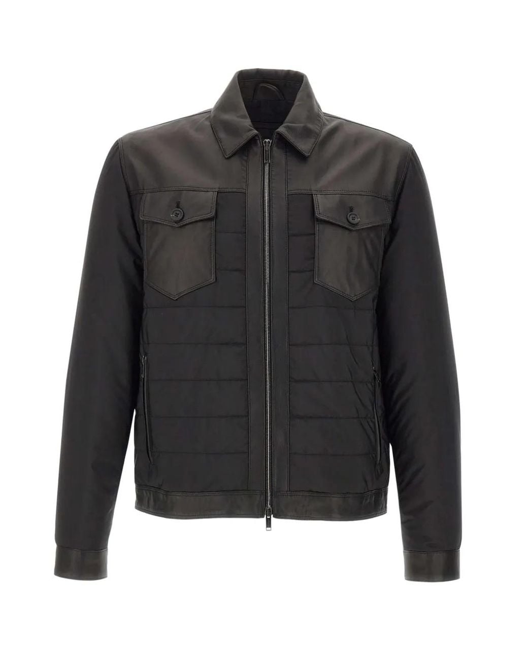 Volfagli Gray Massenzio Leather-Panelled Quilted Jacket for men
