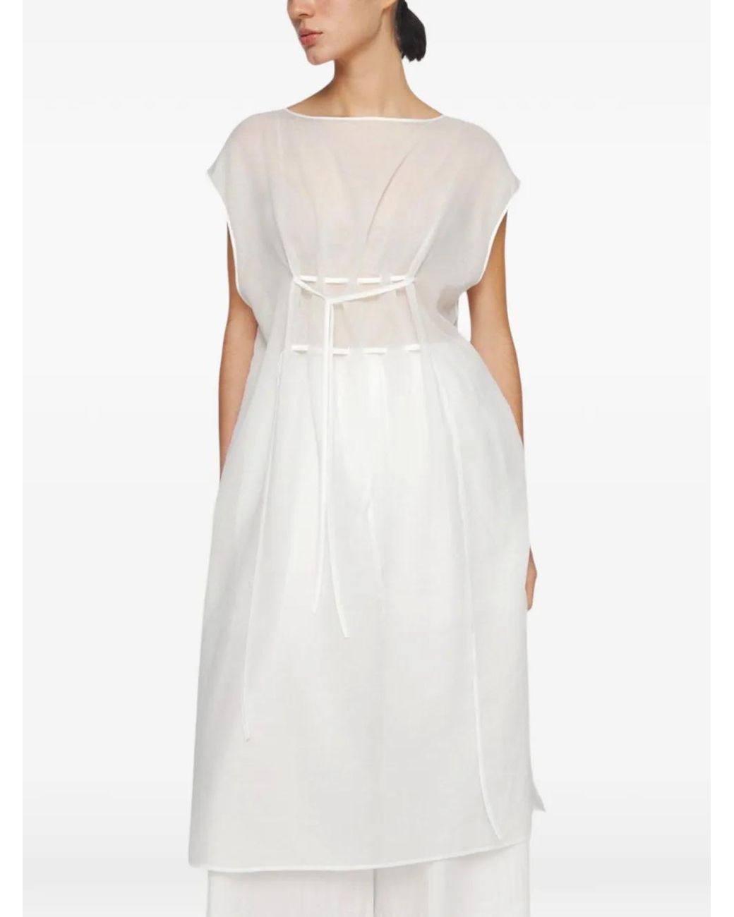 Amomento White Sheer Drawstring Dress