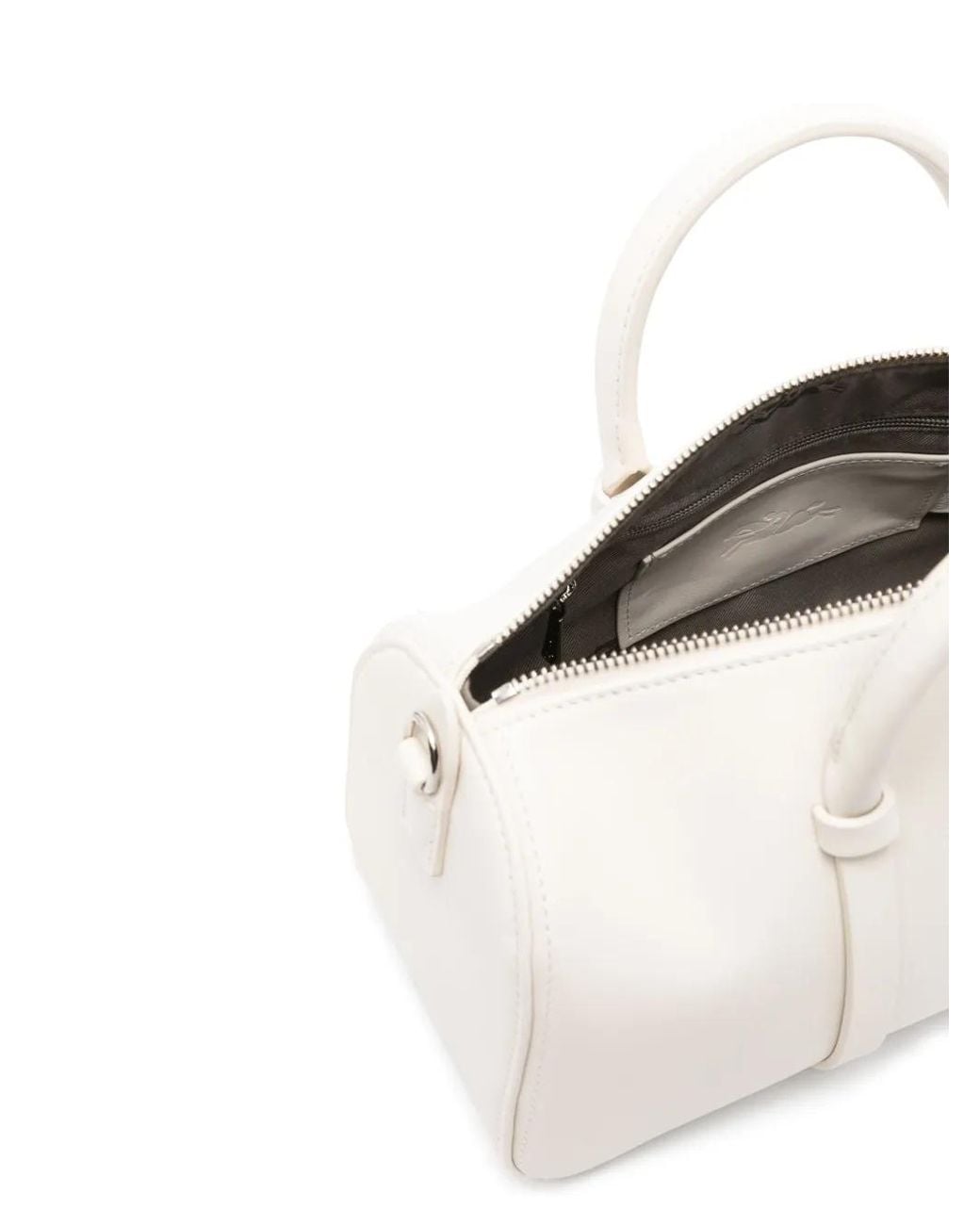 Longchamp White Logo-Debossed Leather Tote Bag