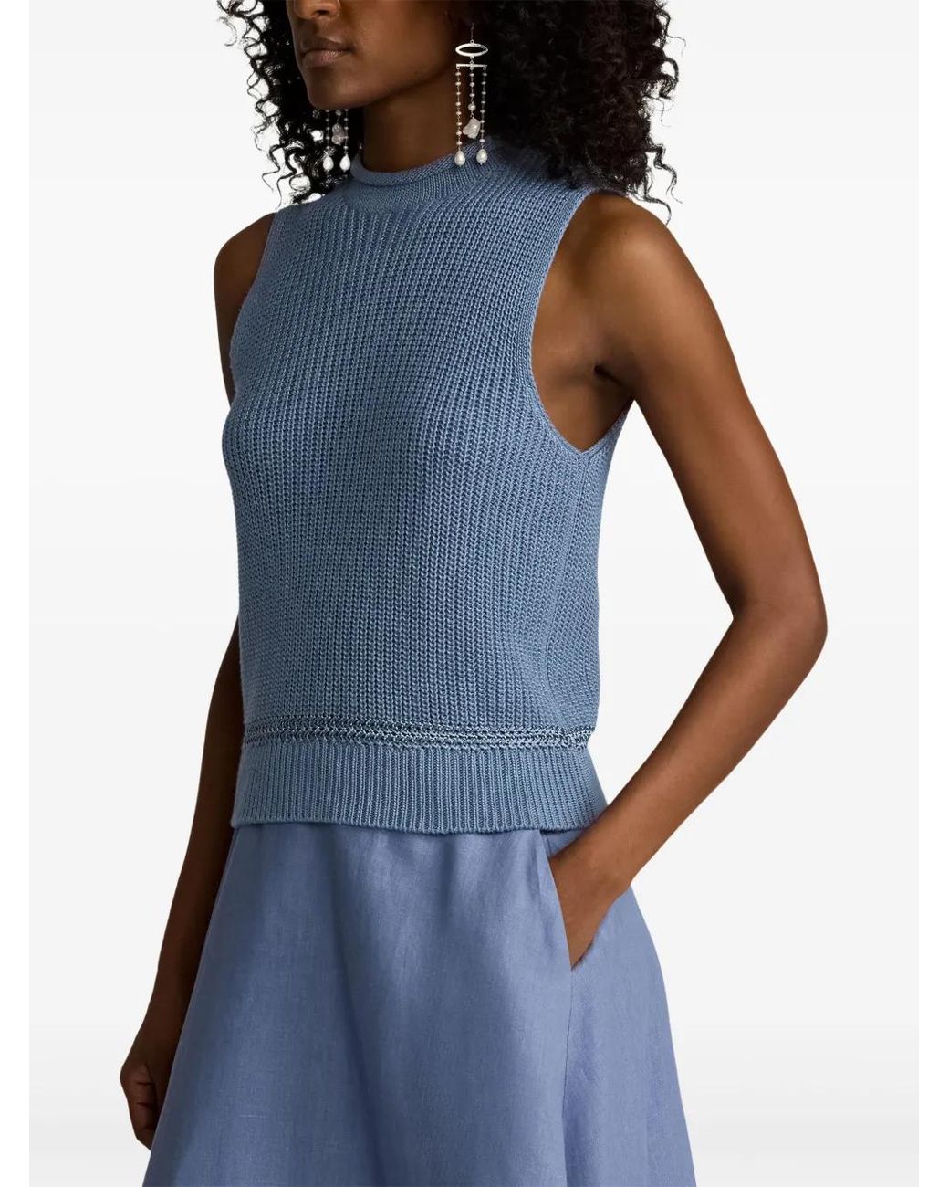 Ralph Lauren Blue Ribbed-Knit Top