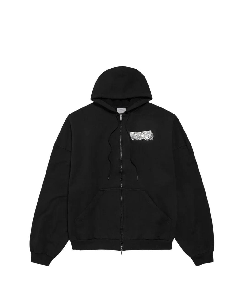 Balenciaga Black Logo-Print Zip-Up Hoodie for men