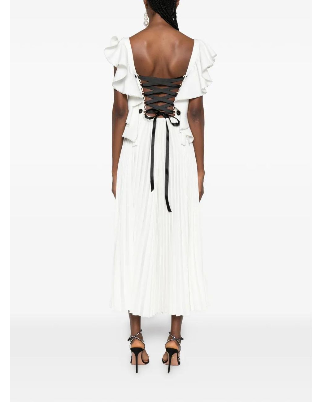 Parlor White Ruffled Pleated Midi Dress
