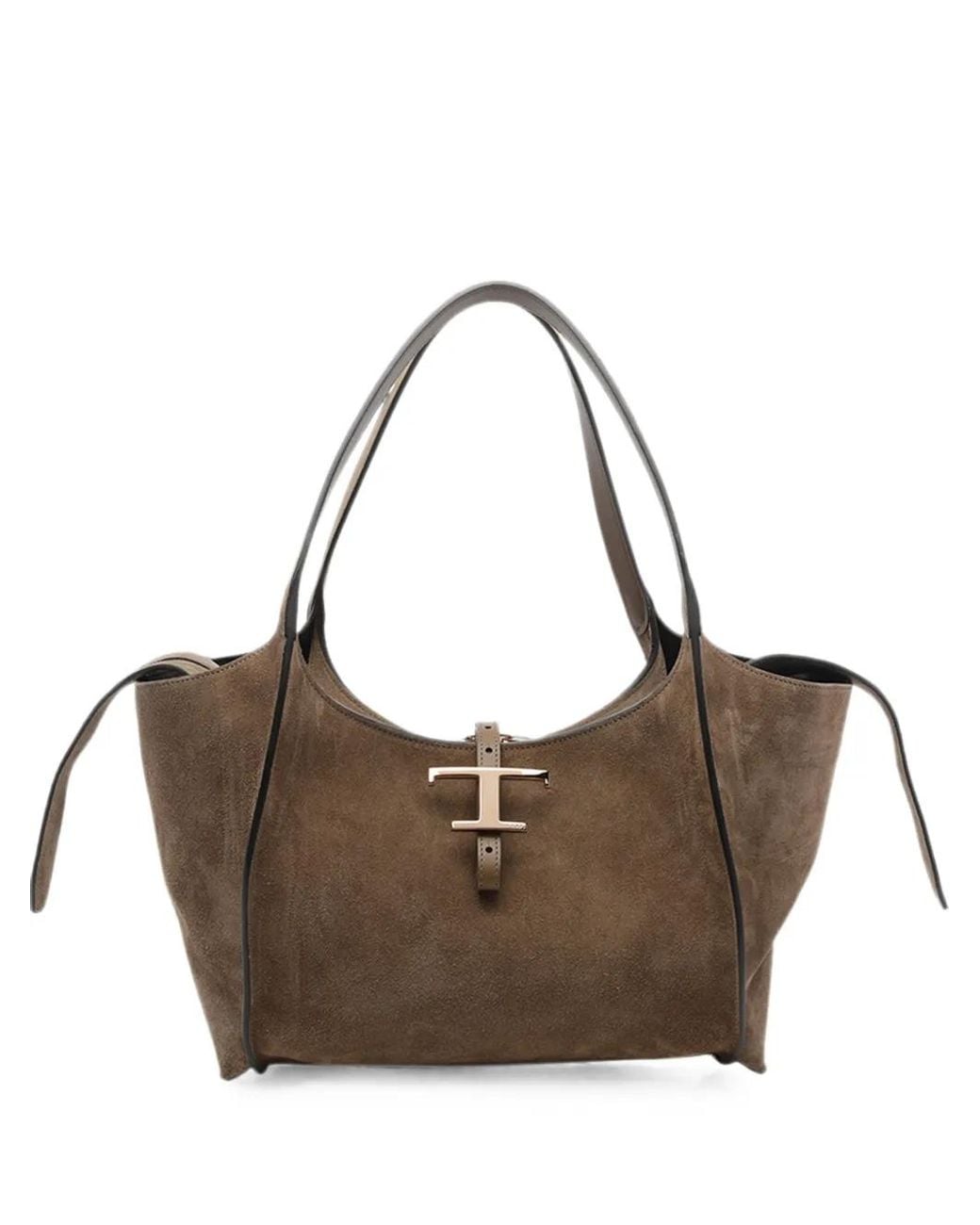 Tod's Brown T Timeless Suede Tote Bag
