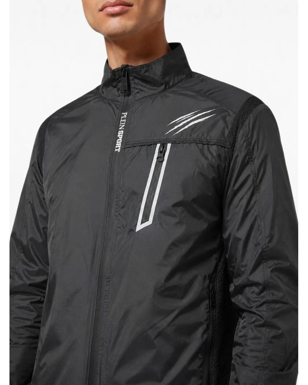 Philipp Plein Black Logo-Print Zip-Up Jacket for men