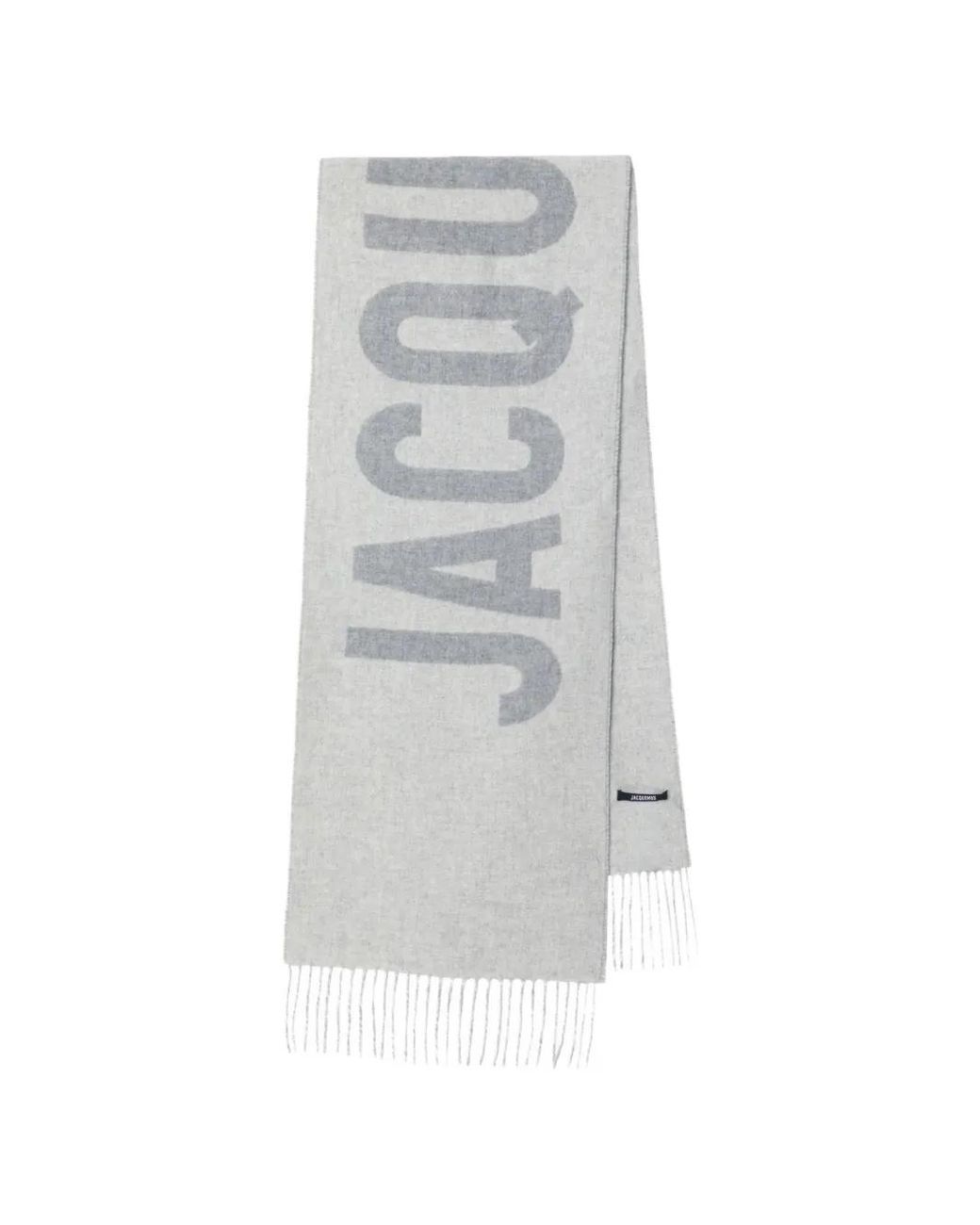 Jacquemus Gray Fringe Logo Scarf